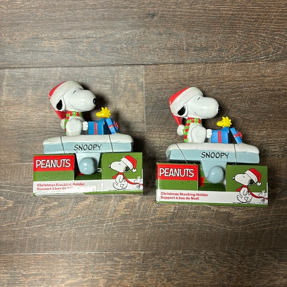 Kurt Adler Snoopy & Woodstock Christmas Stocking Holder Pair - Picture 1 of 5